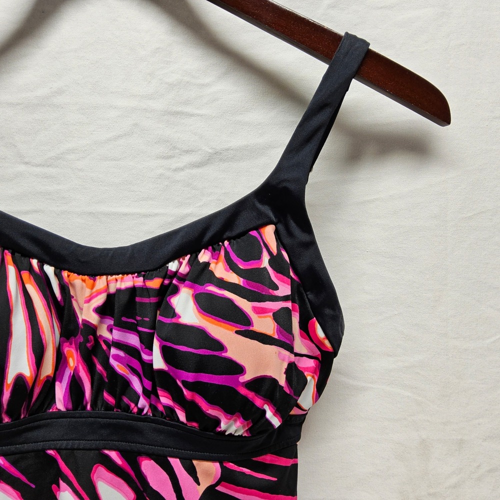 Caribbean Joe Tankini Top‎ Womens 14 Black Pink Abstract Butterfly 889392
